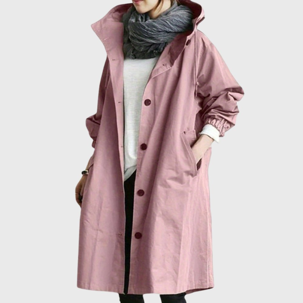 Lucette - Trench Long à Capuche Coupe Décontractée