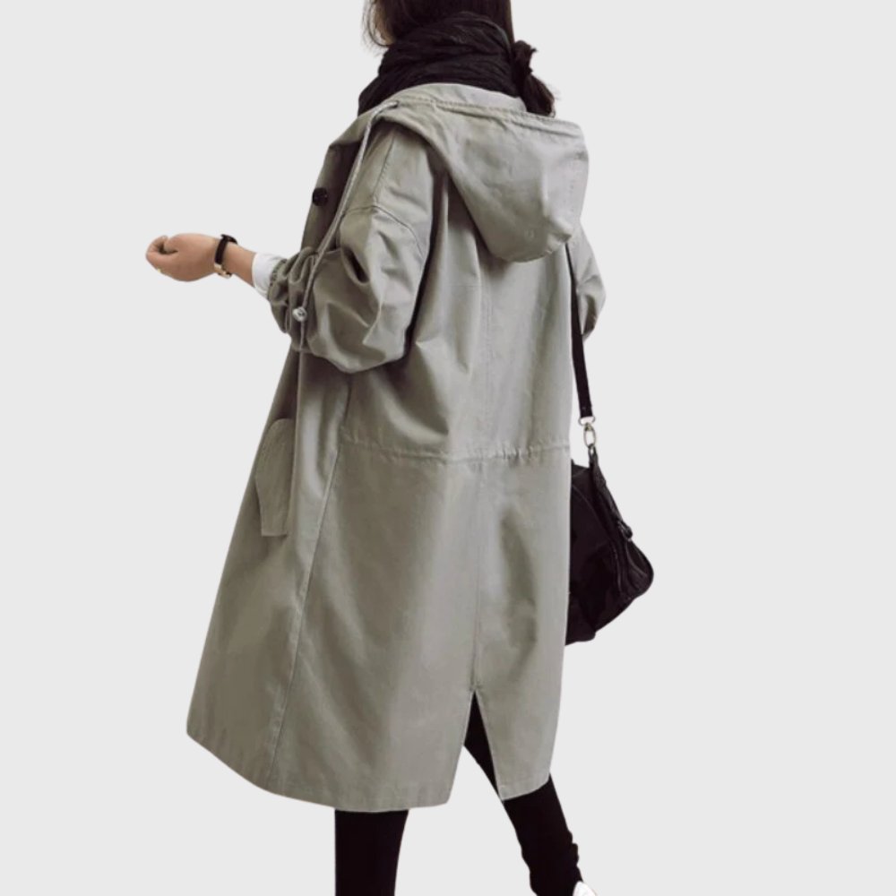 Lucette - Trench Long à Capuche Coupe Décontractée