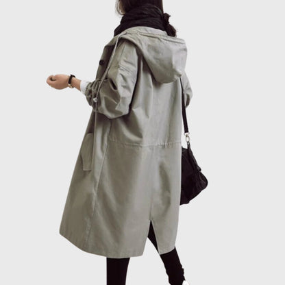 Lucette - Trench Long à Capuche Coupe Décontractée