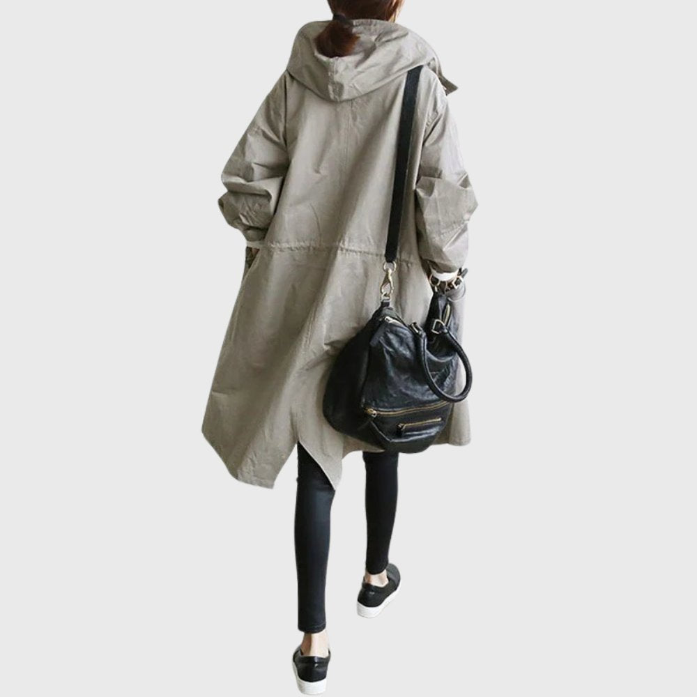 Lucette - Trench Long à Capuche Coupe Décontractée