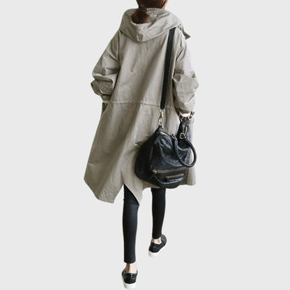 Lucette - Trench Long à Capuche Coupe Décontractée