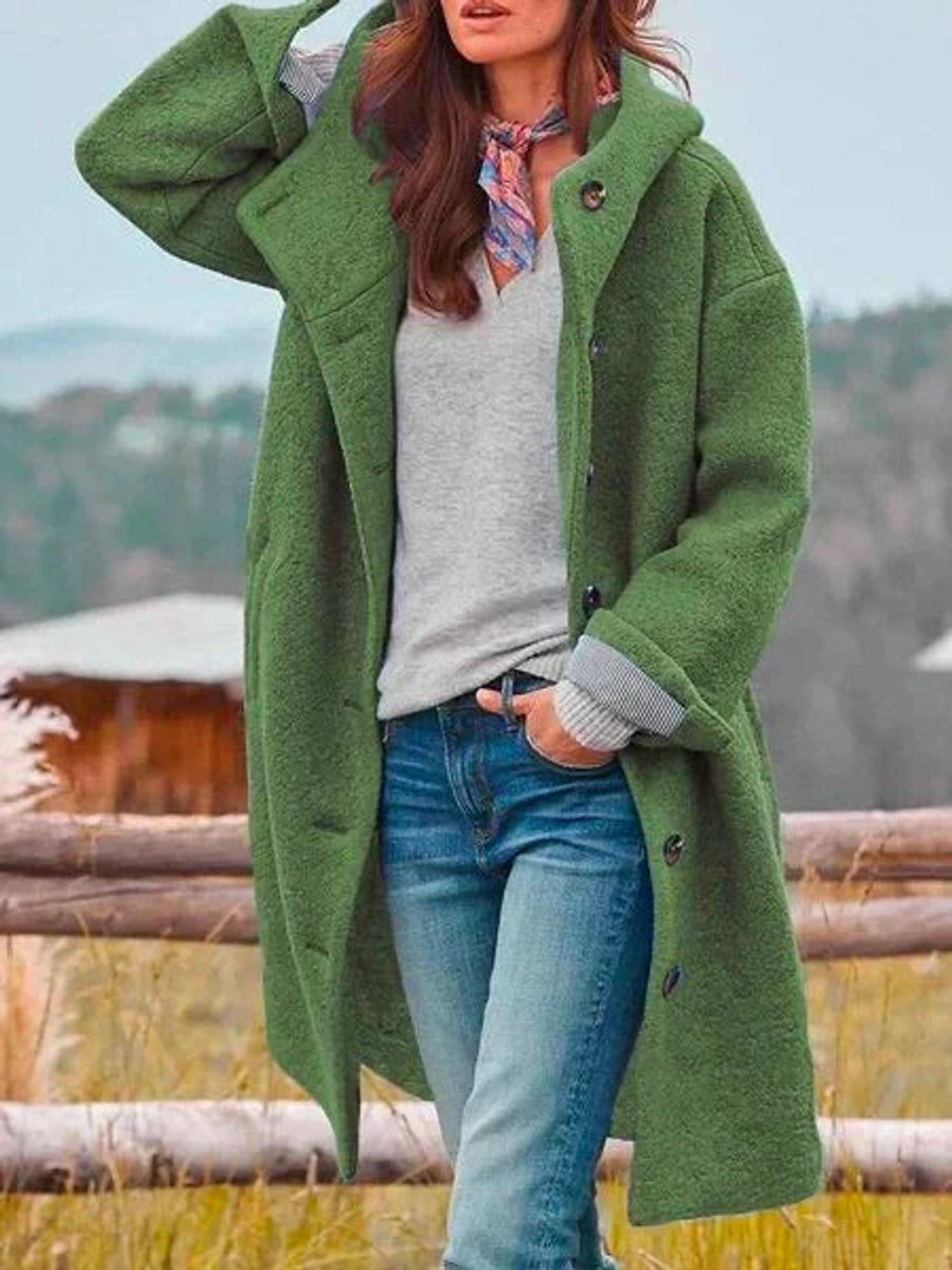 Éléonore | Manteau Long à Capuche et Boutonnage Devant
