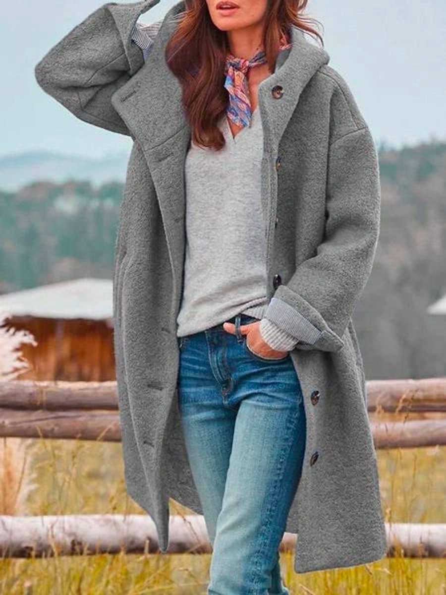 Éléonore | Manteau Long à Capuche et Boutonnage Devant