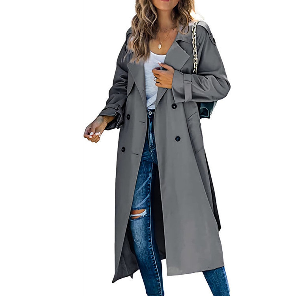 Rose-Marie - Trench Long Croisé Ceinturé