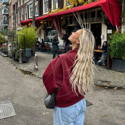 Gilberte - Blouson Oversize à Surpiqûres Contrastées