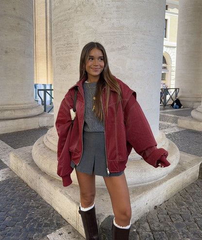 Gilberte - Blouson Oversize à Surpiqûres Contrastées