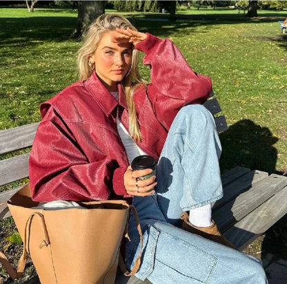 Gilberte - Blouson Oversize à Surpiqûres Contrastées