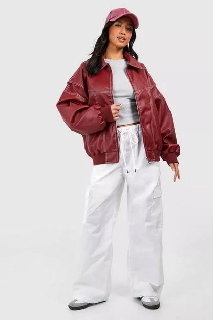 Gilberte - Blouson Oversize à Surpiqûres Contrastées